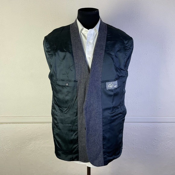 Lord Taylor Hart Marx Sport Coat Blazer Mens 46R Blue Herringbone Tweed Wool - Picture 5 of 9
